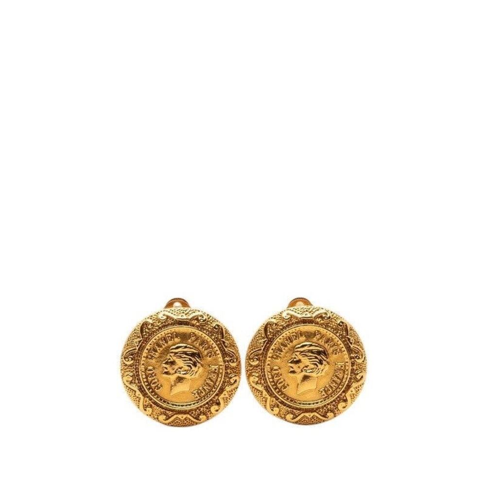Chanel Coin Motif Plated Earrings Gold